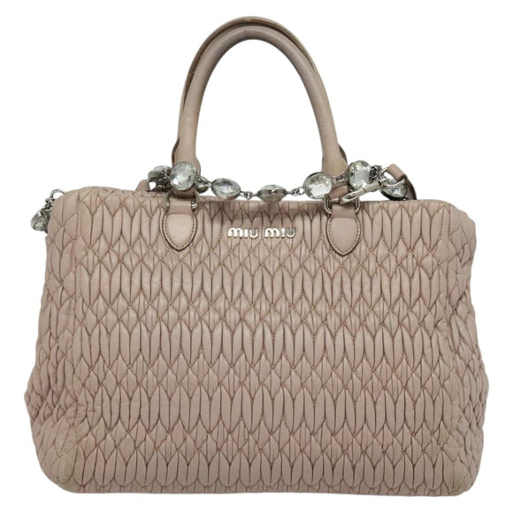 Miu Miu Matelasse Hand Bag Leather 2way Pink Silver Auth gh653