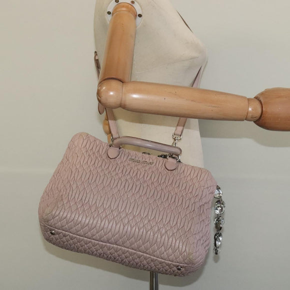 Miu Miu Matelasse Hand Bag Leather 2way Pink Silver Auth gh653