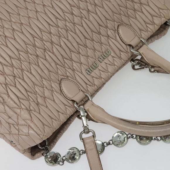 Miu Miu Matelasse Hand Bag Leather 2way Pink Silver Auth gh653