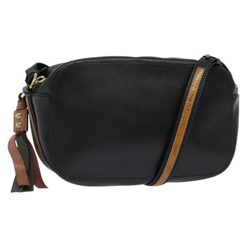 Chloe Shoulder Bag Leather Black Gold Auth gh654