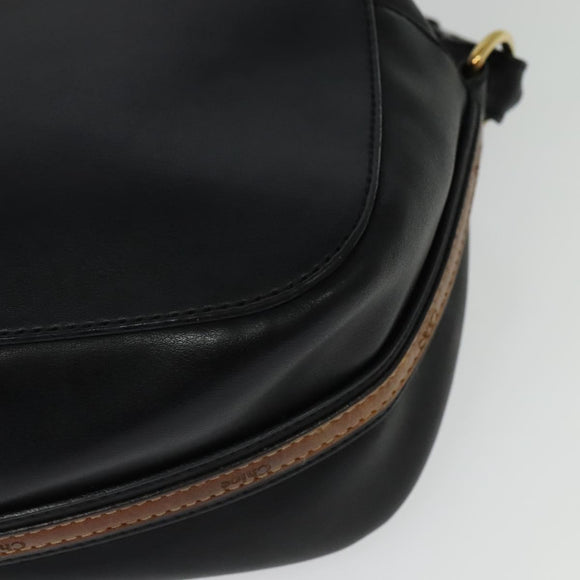 Chloe Shoulder Bag Leather Black Gold Auth gh654