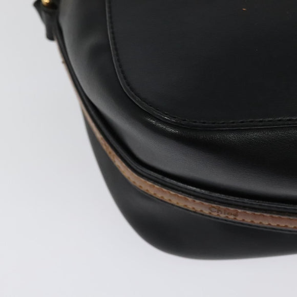 Chloe Shoulder Bag Leather Black Gold Auth gh654