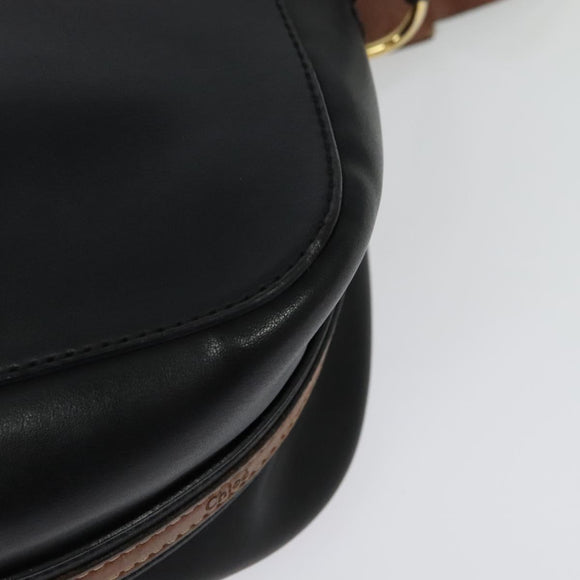 Chloe Shoulder Bag Leather Black Gold Auth gh654