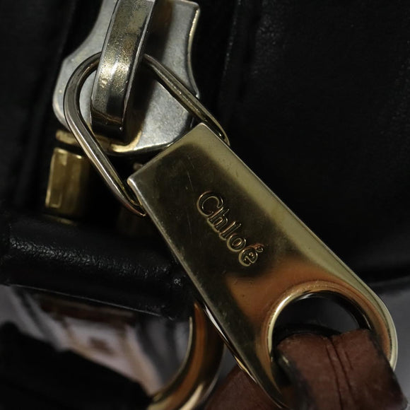 Chloe Shoulder Bag Leather Black Gold Auth gh654