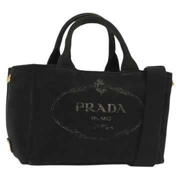 PRADA Canapa PM Hand Bag Canvas 2way Black Gold Auth gh658