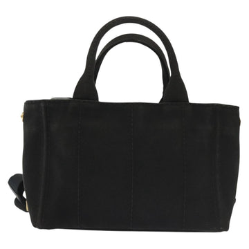 PRADA Canapa PM Hand Bag Canvas 2way Black Gold Auth gh658 - 0