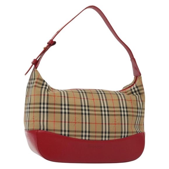Burberrys Nova Check Shoulder Bag Canvas Leather Beige Red Auth gh659