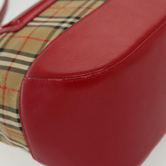 Burberrys Nova Check Shoulder Bag Canvas Leather Beige Red Auth gh659