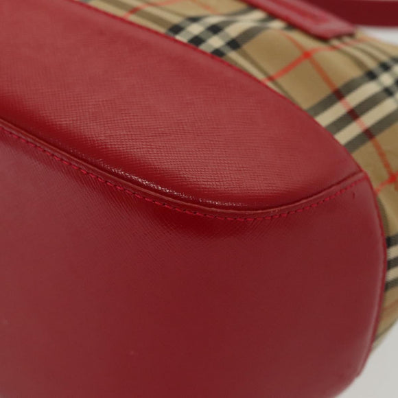 Burberrys Nova Check Shoulder Bag Canvas Leather Beige Red Auth gh659