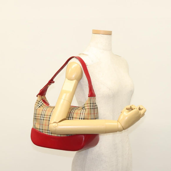 Burberrys Nova Check Shoulder Bag Canvas Leather Beige Red Auth gh659
