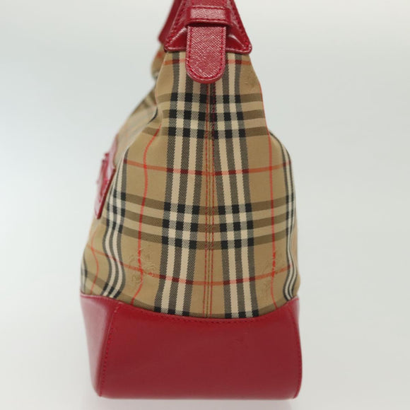 Burberrys Nova Check Shoulder Bag Canvas Leather Beige Red Auth gh659