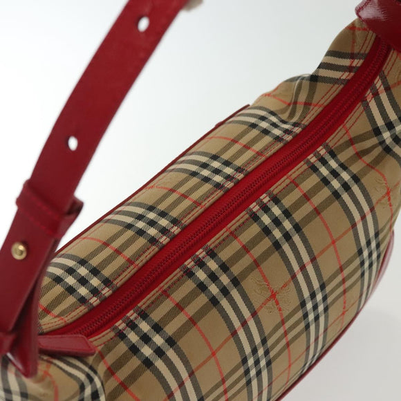 Burberrys Nova Check Shoulder Bag Canvas Leather Beige Red Auth gh659