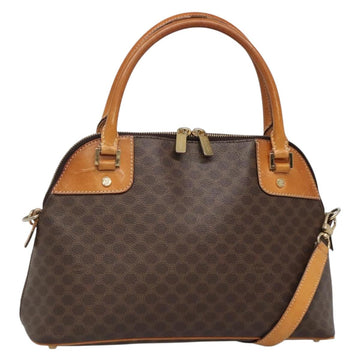 CELINE Macadam Canvas Hand Bag PVC Leather 2way Brown Gold Auth gh663