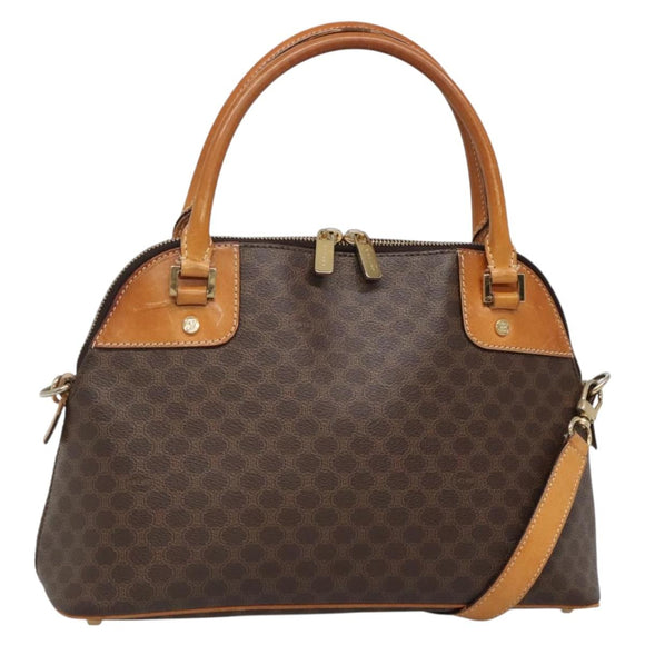 CELINE Macadam Canvas Hand Bag PVC Leather 2way Brown Gold Auth gh663