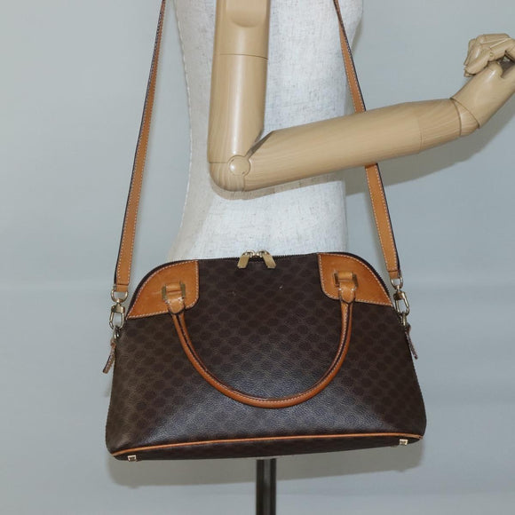 CELINE Macadam Canvas Hand Bag PVC Leather 2way Brown Gold Auth gh663