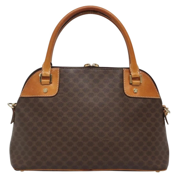 CELINE Macadam Canvas Hand Bag PVC Leather 2way Brown Gold Auth gh663