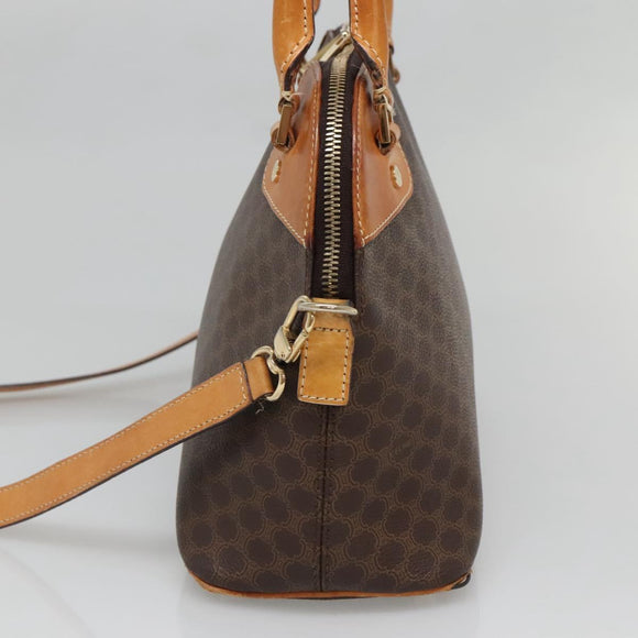 CELINE Macadam Canvas Hand Bag PVC Leather 2way Brown Gold Auth gh663
