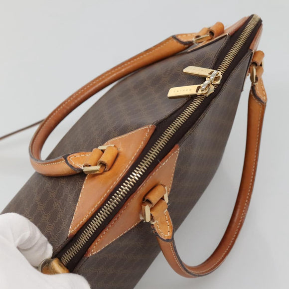 CELINE Macadam Canvas Hand Bag PVC Leather 2way Brown Gold Auth gh663