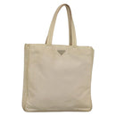 PRADA Tote Bag Nylon Beige Silver Auth gh666-1