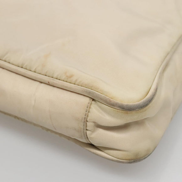 PRADA Tote Bag Nylon Beige Silver Auth gh666