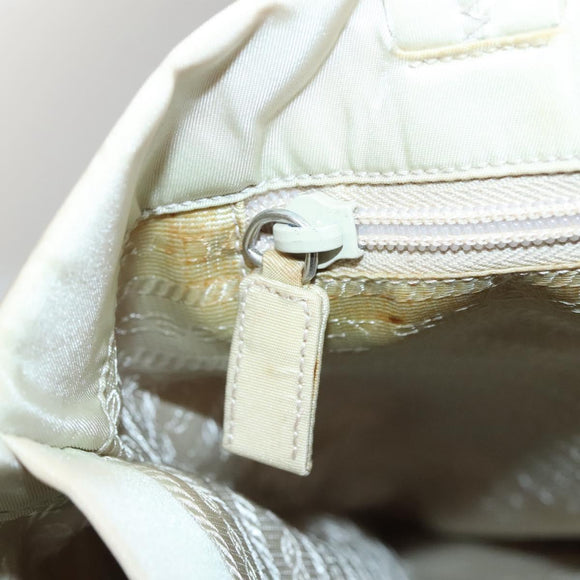 PRADA Tote Bag Nylon Beige Silver Auth gh666
