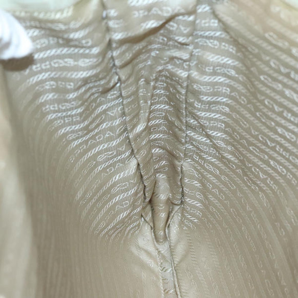 PRADA Tote Bag Nylon Beige Silver Auth gh666