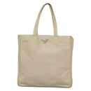 PRADA Tote Bag Nylon Beige Silver Auth gh666-2