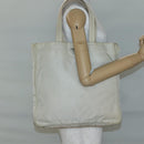 PRADA Tote Bag Nylon Beige Silver Auth gh666-22