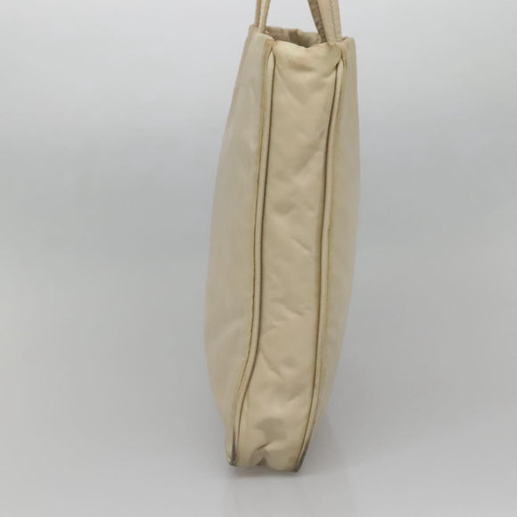 PRADA Tote Bag Nylon Beige Silver Auth gh666