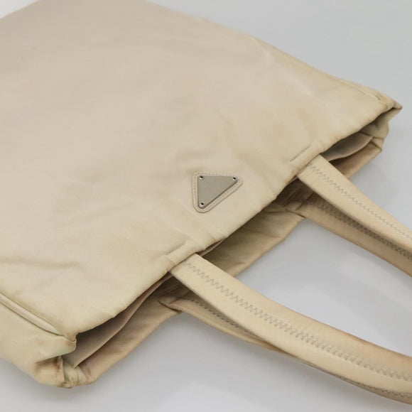 PRADA Tote Bag Nylon Beige Silver Auth gh666