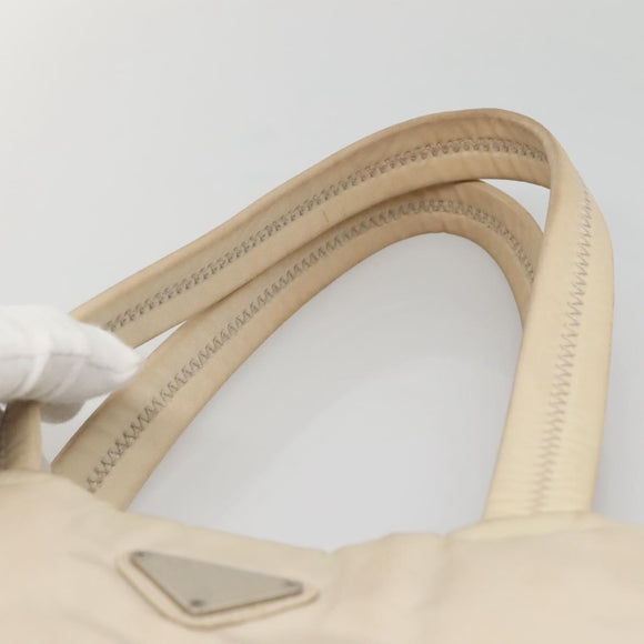 PRADA Tote Bag Nylon Beige Silver Auth gh666