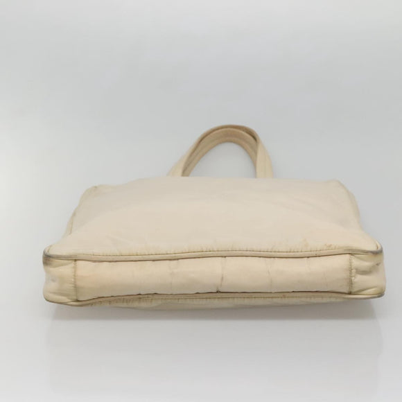 PRADA Tote Bag Nylon Beige Silver Auth gh666