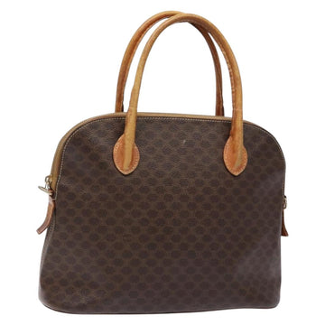 CELINE Macadam Canvas Hand Bag PVC Leather Brown Gold Auth gh668