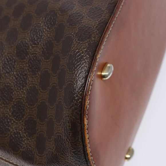 CELINE Macadam Canvas Hand Bag PVC Leather Brown Gold Auth gh668