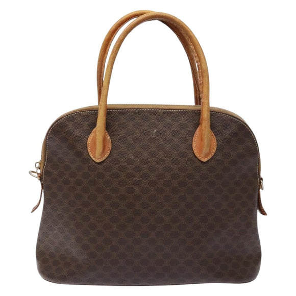 CELINE Macadam Canvas Hand Bag PVC Leather Brown Gold Auth gh668