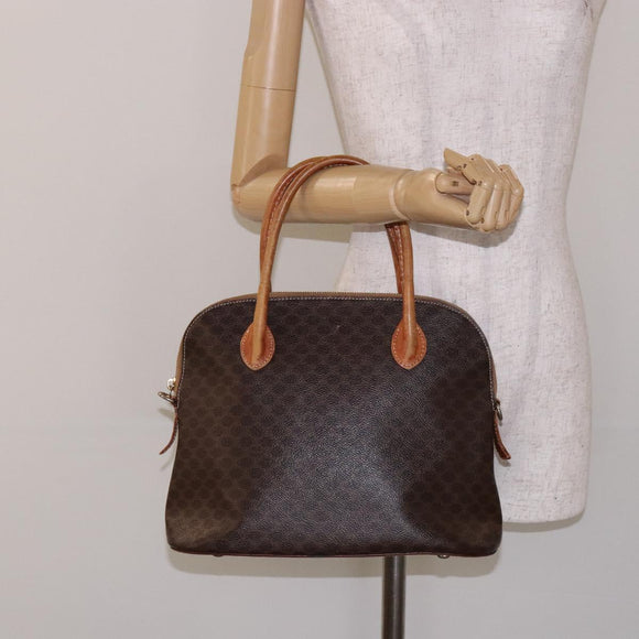 CELINE Macadam Canvas Hand Bag PVC Leather Brown Gold Auth gh668