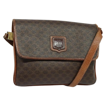 CELINE Macadam Canvas Shoulder Bag PVC Leather Brown Gold Auth gh672
