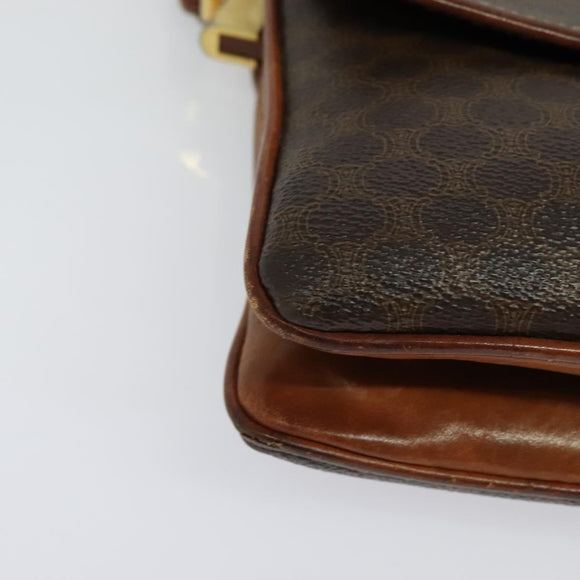 CELINE Macadam Canvas Shoulder Bag PVC Leather Brown Gold Auth gh672