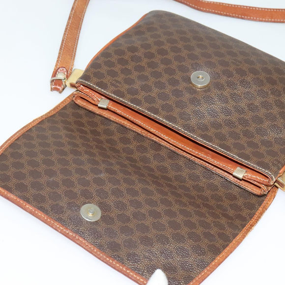 CELINE Macadam Canvas Shoulder Bag PVC Leather Brown Gold Auth gh672