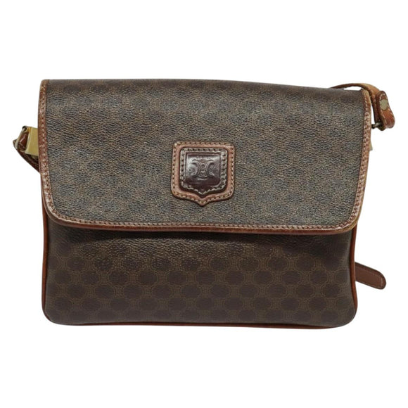 CELINE Macadam Canvas Shoulder Bag PVC Leather Brown Gold Auth gh672