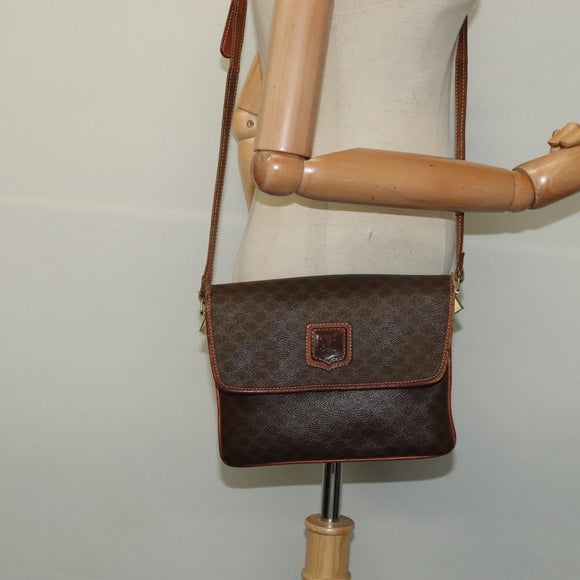 CELINE Macadam Canvas Shoulder Bag PVC Leather Brown Gold Auth gh672