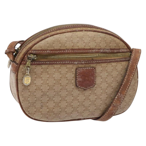 CELINE Macadam Canvas Shoulder Bag PVC Beige Gold Auth gh675