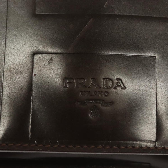 PRADA Shoulder Bag Leather Brown Silver Auth gh677