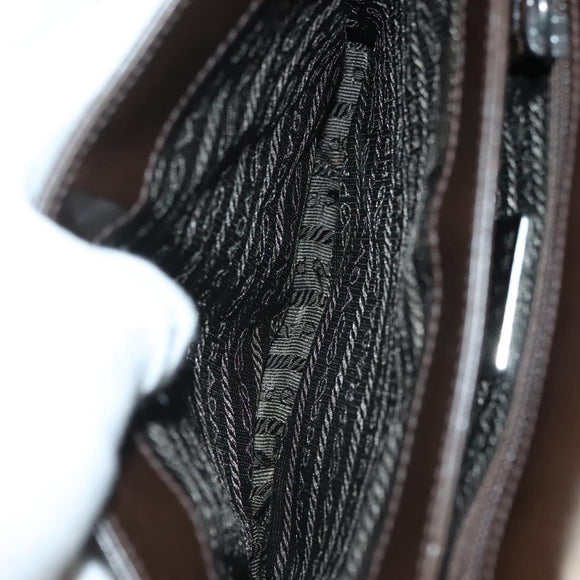 PRADA Shoulder Bag Leather Brown Silver Auth gh677