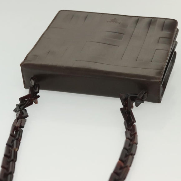 PRADA Shoulder Bag Leather Brown Silver Auth gh677