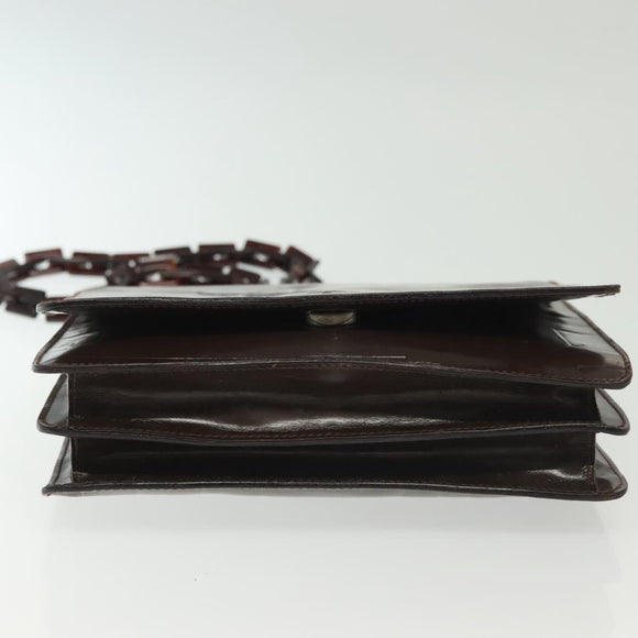 PRADA Shoulder Bag Leather Brown Silver Auth gh677