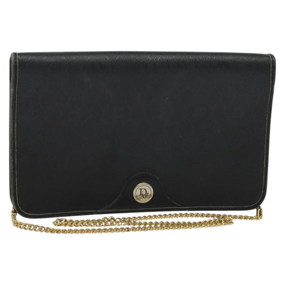 Christian Dior Honeycomb Canvas Chain Shoulder Bag PVC Black Gold Auth gh680