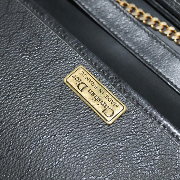 Christian Dior Honeycomb Canvas Chain Shoulder Bag PVC Black Gold Auth gh680