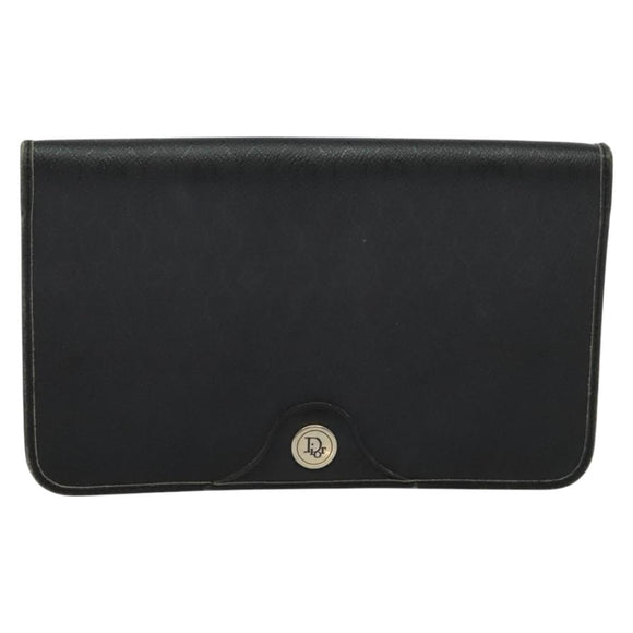 Christian Dior Honeycomb Canvas Chain Shoulder Bag PVC Black Gold Auth gh680