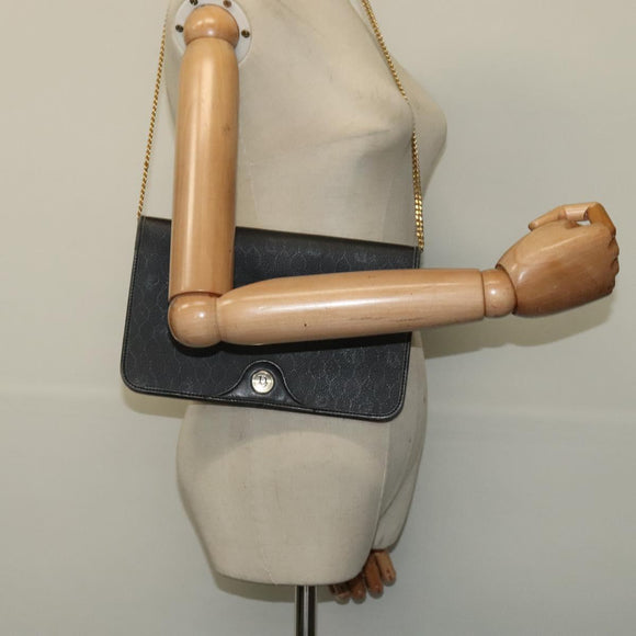 Christian Dior Honeycomb Canvas Chain Shoulder Bag PVC Black Gold Auth gh680